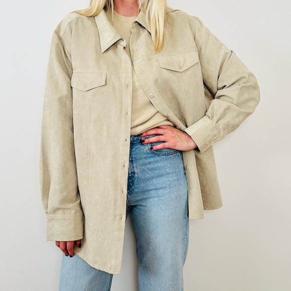 Carolina Colours Faux Suede Long Sleeve Button Down Chest Pockets Shirt - Picture 3 of 11